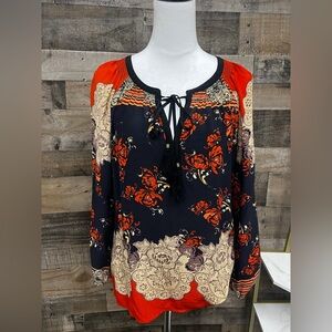 Meadow Rue Silk Floral Peasant Blouse M